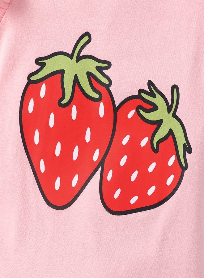 RETSUGO Girls Skirt and Top Set Flutter Sleeve Strawberry Shirt Tulle Skirts Set Kids Tutu Dress Toddler 2PC Fruit Print School Outfits 5-6 Yeras - Image 5